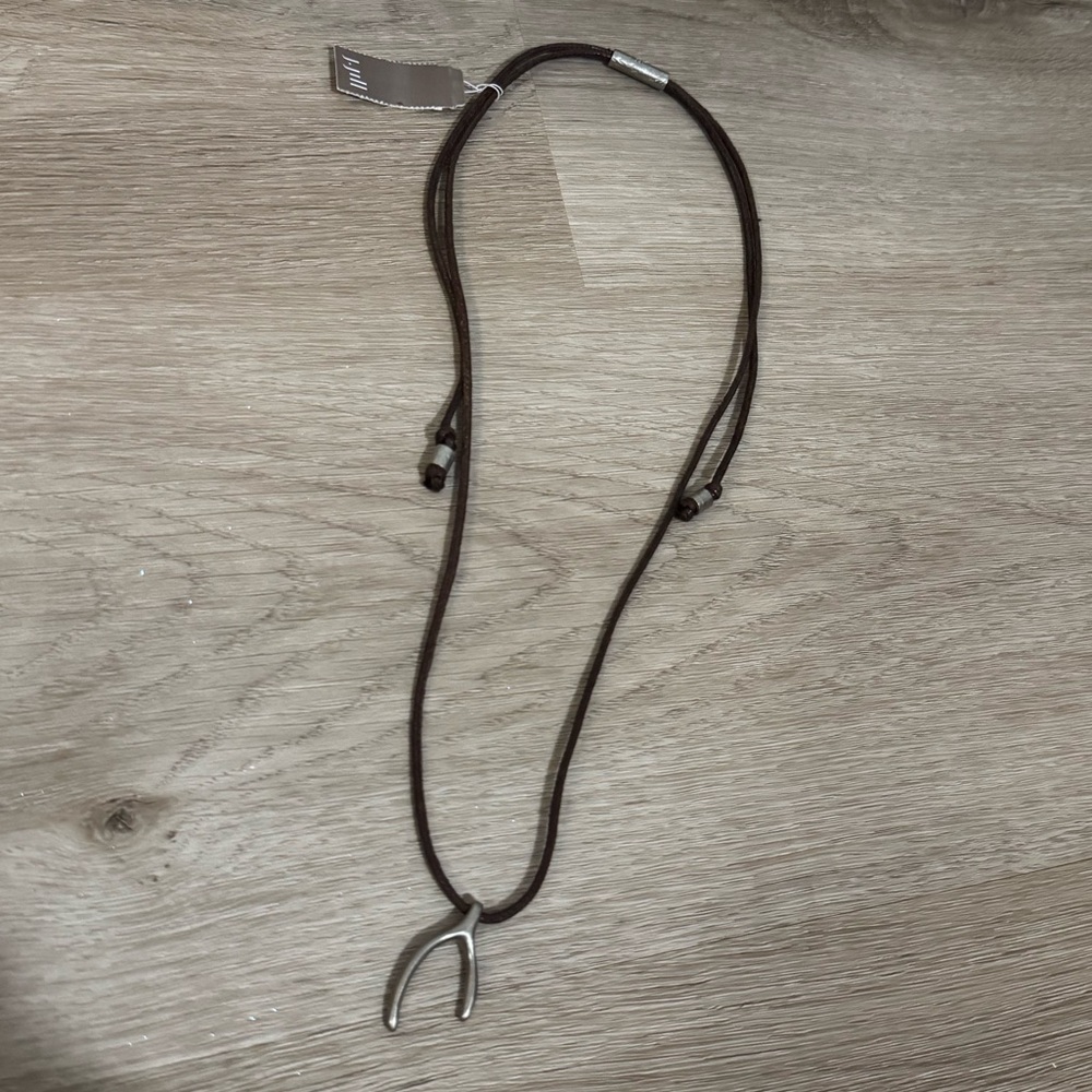 J. Jill Adjustable Brown Cord Necklace Silver Wishbone Pendant NWT - Picture 3 of 3